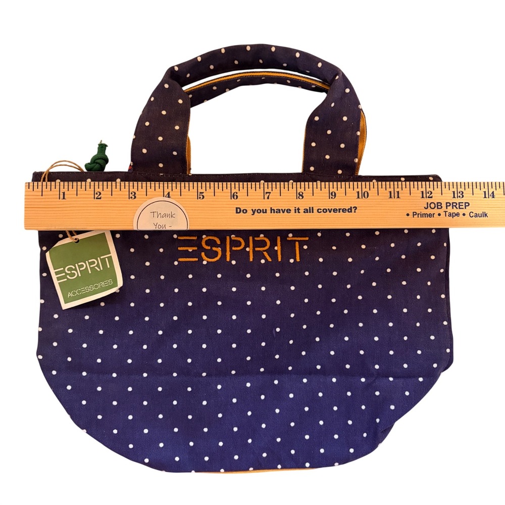 Deadstock Vintage ESPRIT Navy Polka Dot Canvas Zip Tote Bag NWT 90s Y2K Preppy - Picture 6 of 11